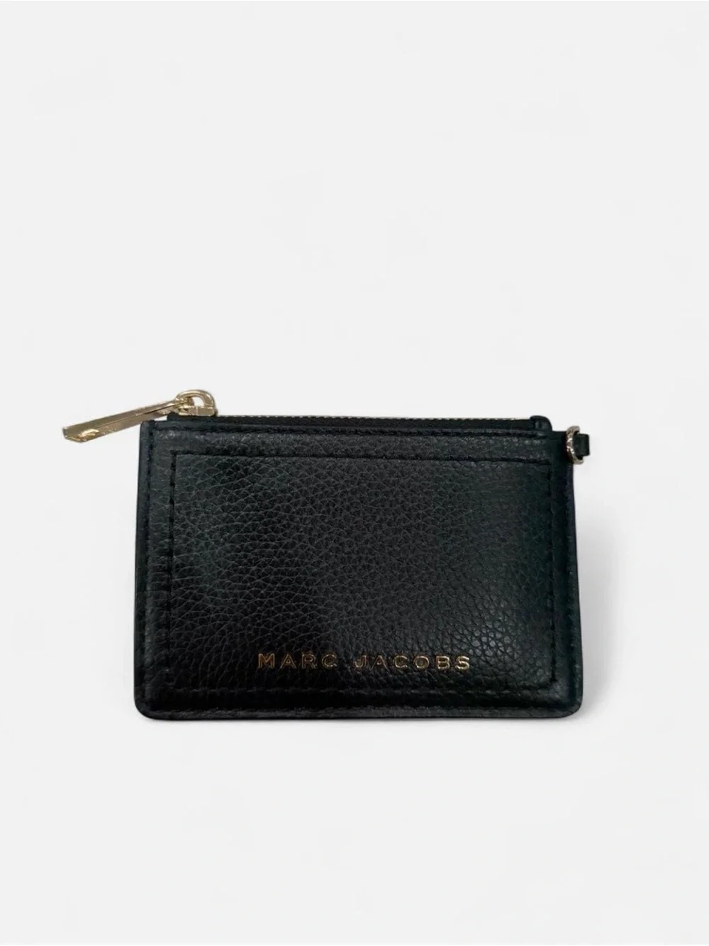 Marc Jacobs Black Leather Zip Card Wallet with Gold Hardware